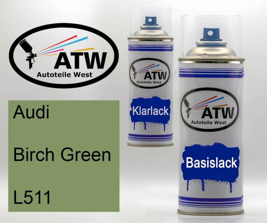 Audi, Birch Green, L511: 400ml Sprühdose + 400ml Klarlack - Set, von ATW Autoteile West.